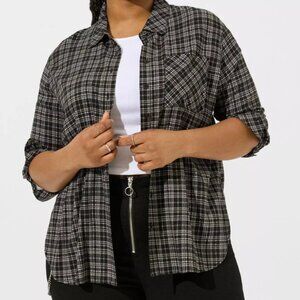 Torrid 1 Drop Shoulder Black Plaid Shirt